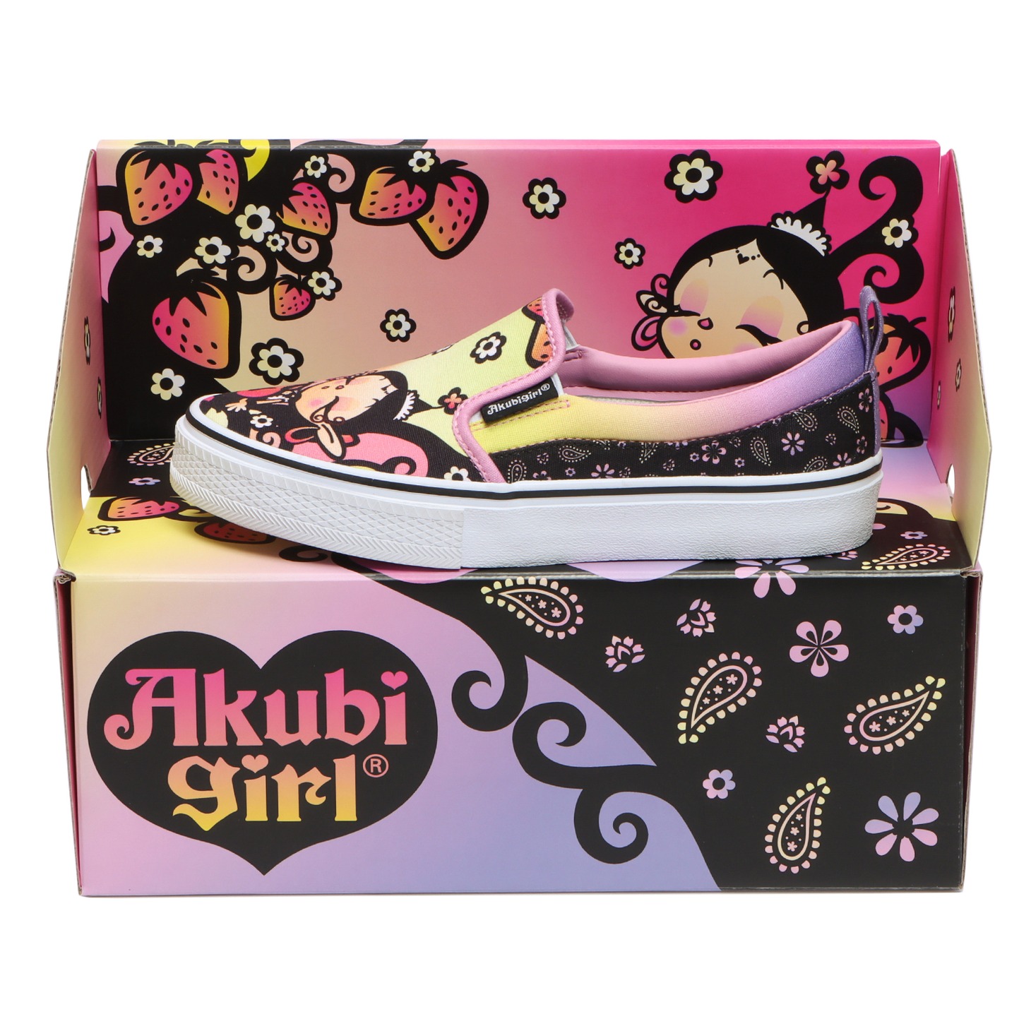 「AKUBI GIRL」モデルとオリジナルシューズボックス。