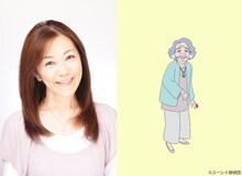 左からマダム44役の定岡小百合、マダム44のキャラクター設定画。