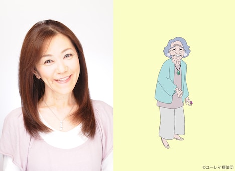 左からマダム44役の定岡小百合、マダム44のキャラクター設定画。