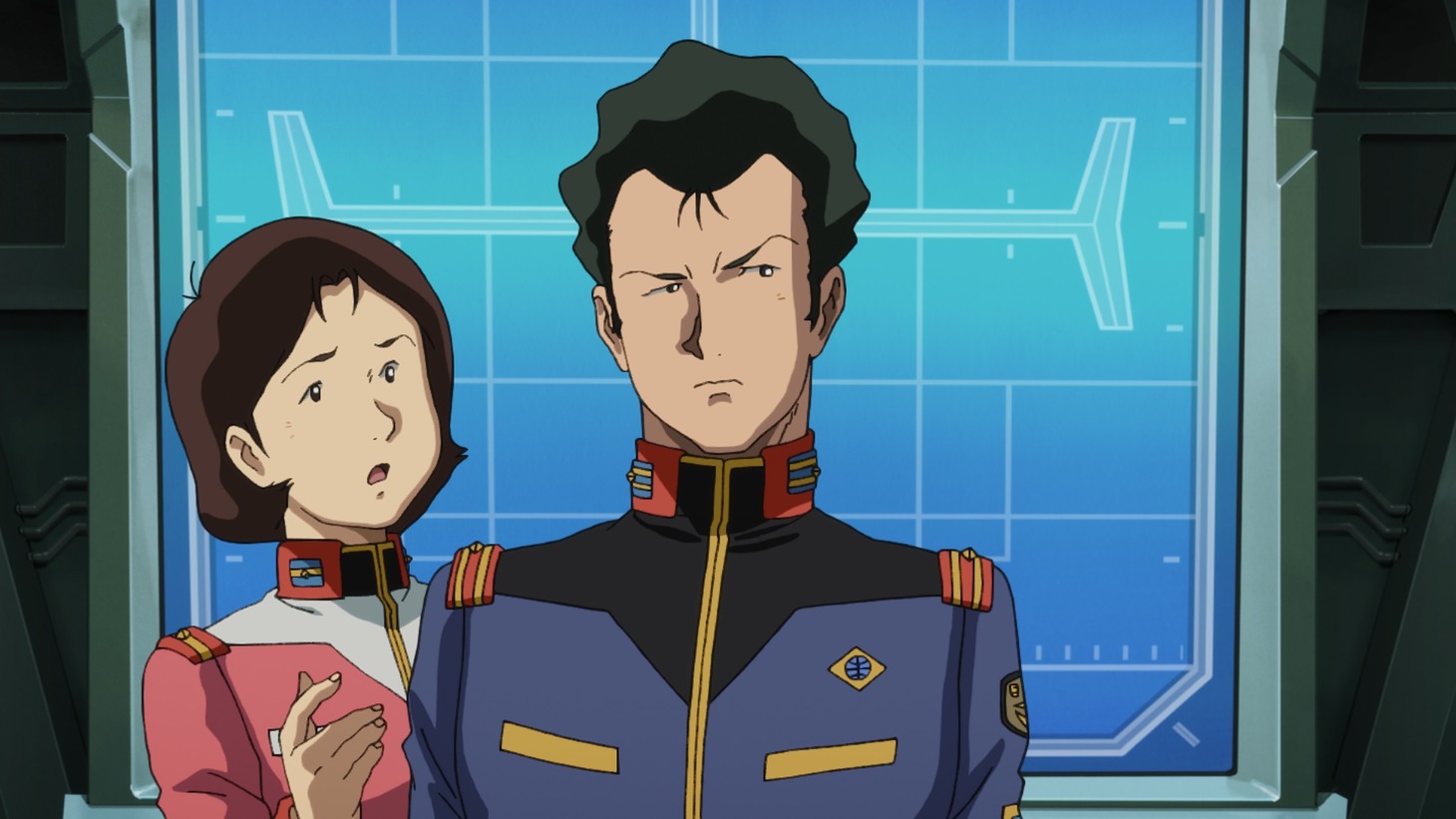 劇場アニメ「機動戦士ガンダム ククルス・ドアンの島」より、左からミライ・ノア、ブライト・ノア。