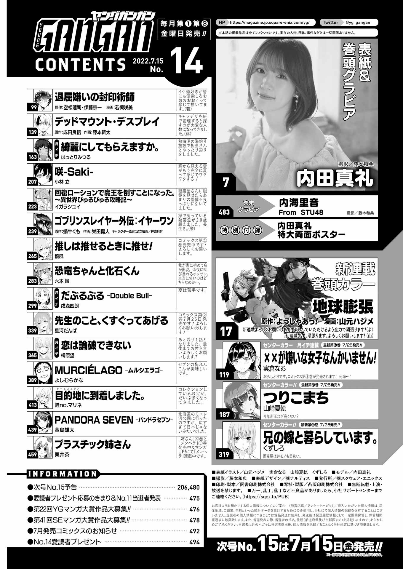 ヤングガンガン14号目次ページ