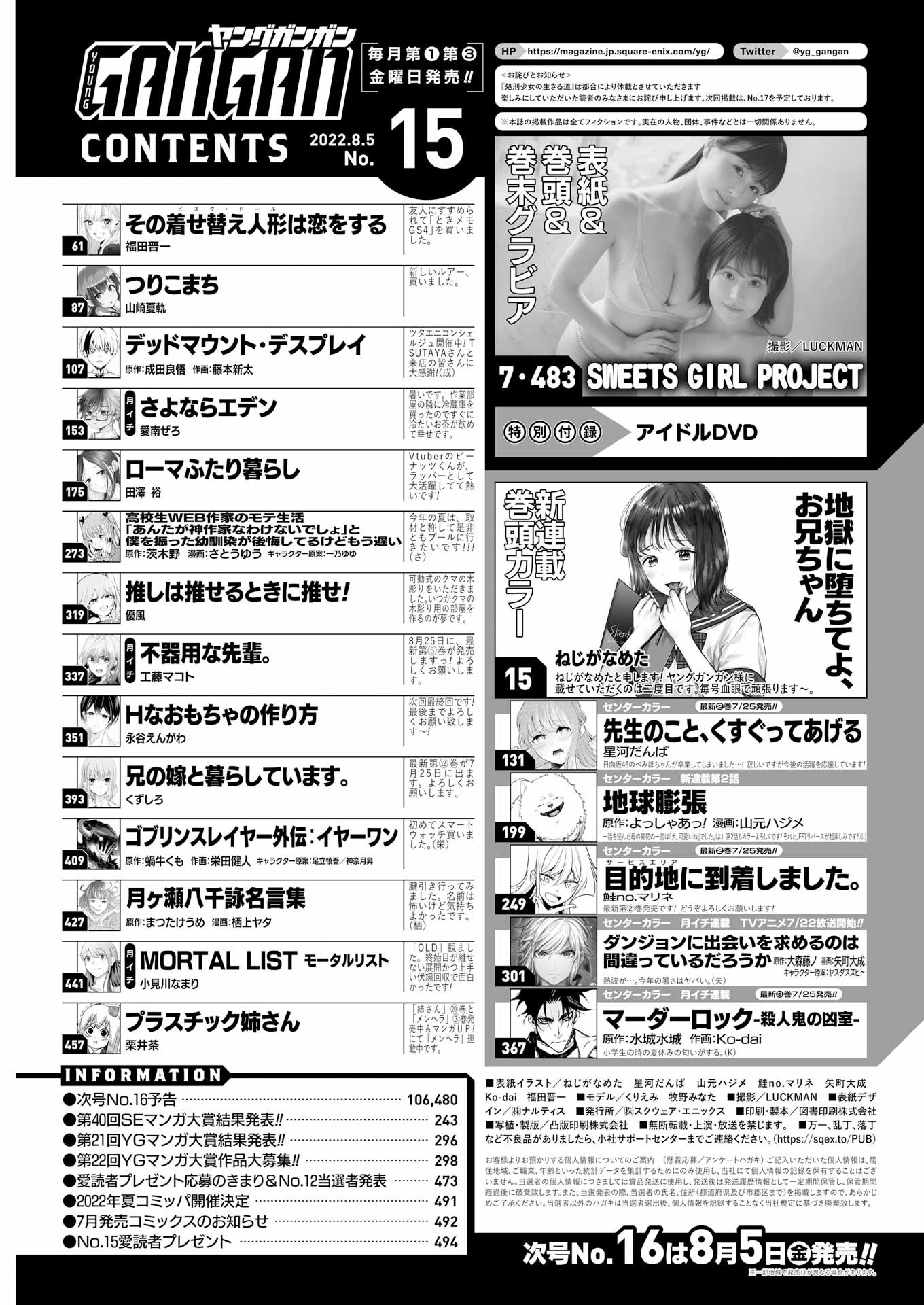 ヤングガンガン15号目次ページ