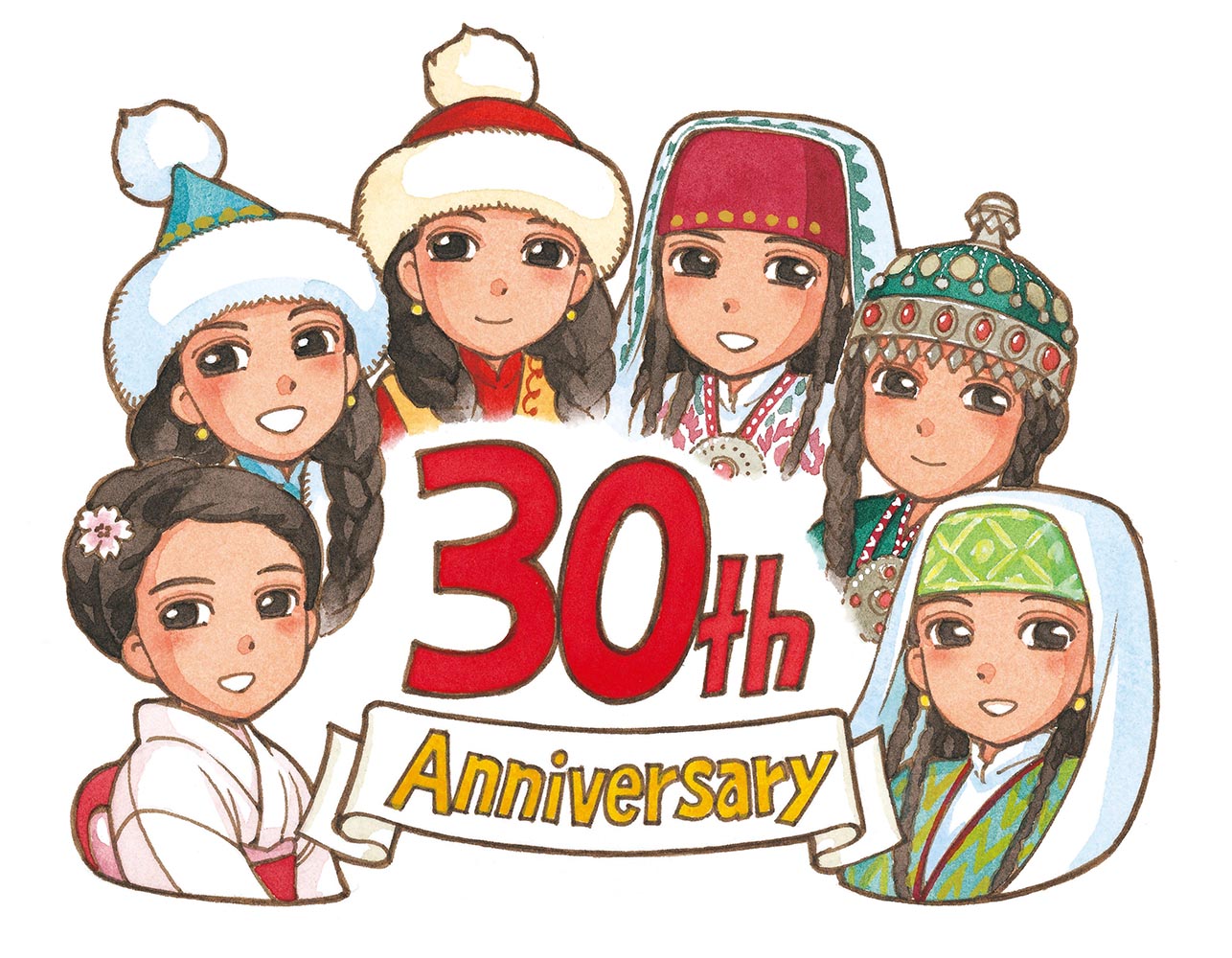 日・中央アジア5カ国外交関係樹立30周年公式ロゴマーク。「大乙嫁語り展」は「日・中央アジア5か国外交関係樹立30周年記念事業」として認定されている。