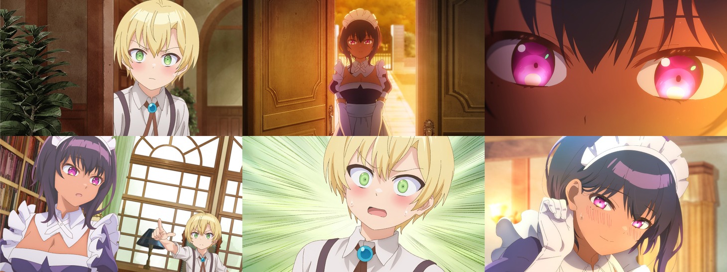 TVアニメ「最近雇ったメイドが怪しい」第1話の場面カット。