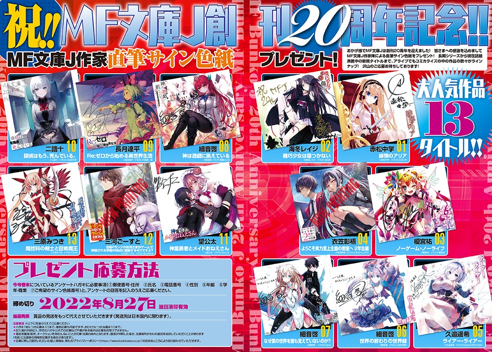 MF文庫J創刊20周年記念プレゼント企画のページ。