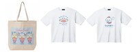 ちいかわらんど原宿店とマリオンクレープのコラボ商品。左がトートバッグ、右がビッグTシャツ。