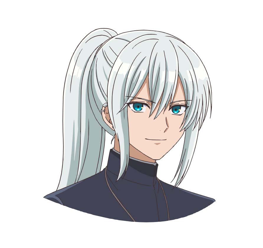 スノウ（CV：逢坂良太）。銀髪で長髪の少年。悪魔討伐部隊・剣十字騎士団に所属し、マルバスたち悪魔を追っている。(c)星野真・小学館/「ノケモノたちの夜」製作委員会