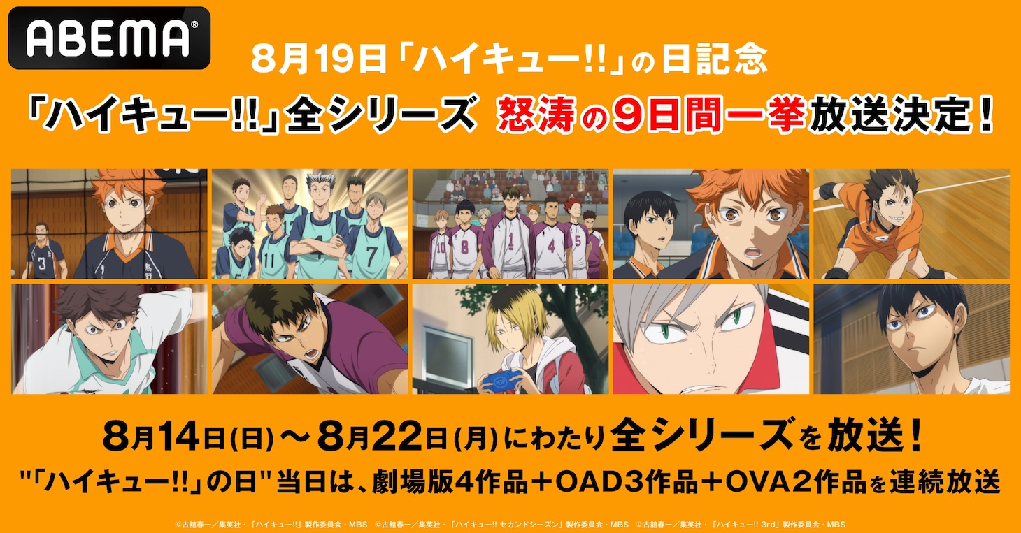 「“ハイキュー!!の日”！ 記念『ハイキュー!!』全シリーズ9日間連続一挙放送」の告知画像。
