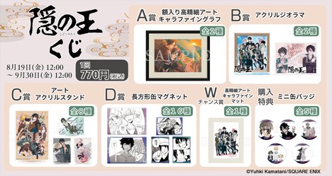 「隠の王」オンラインくじの景品ラインナップ。