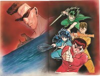 「『幽☆遊☆白書』エリア」に展示される「幽☆遊☆白書」の原画。 (c)冨樫義博 1990-94年