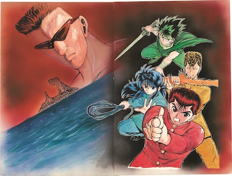 「『幽☆遊☆白書』エリア」に展示される「幽☆遊☆白書」の原画。 (c)冨樫義博 1990-94年