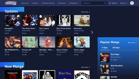 MANGA Plus Creators by SHUEISHAのトップページ。