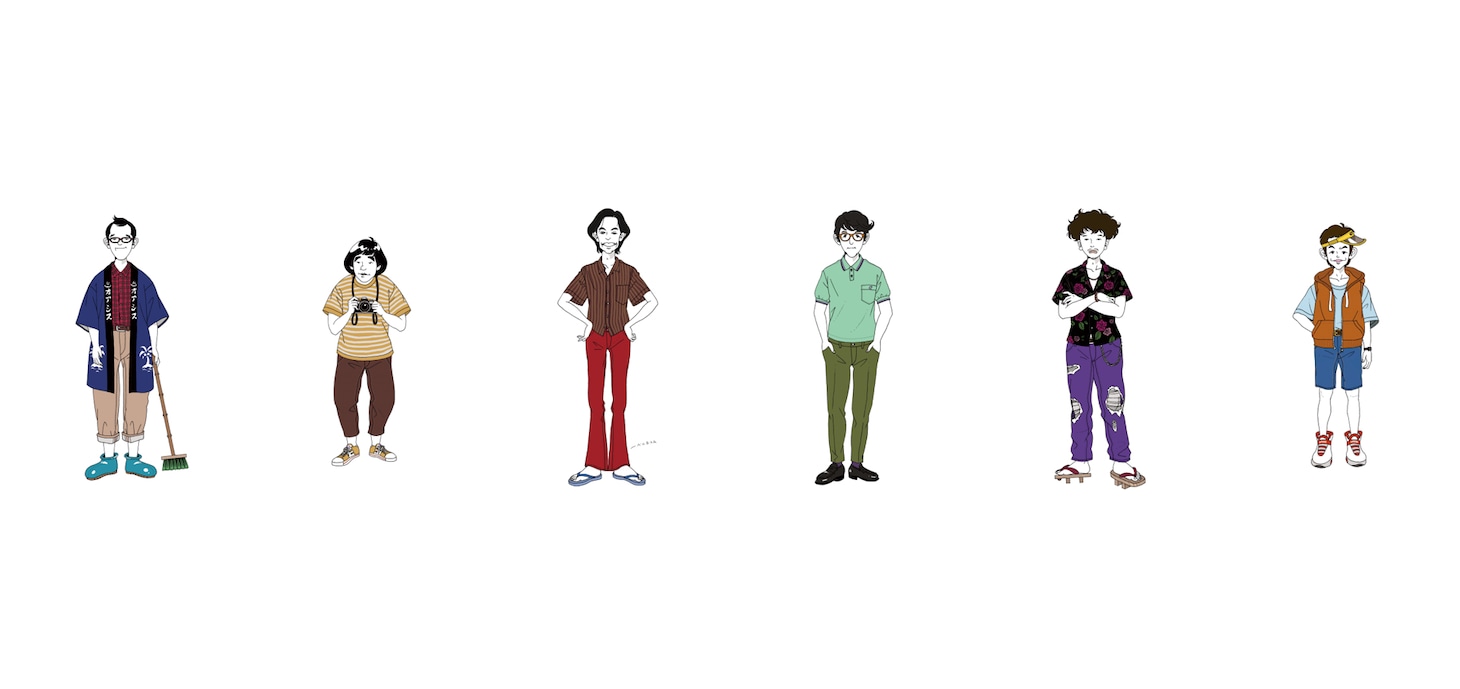 左から上田誠、本多力、石田剛太、酒井善史、土佐和成、永野宗典。