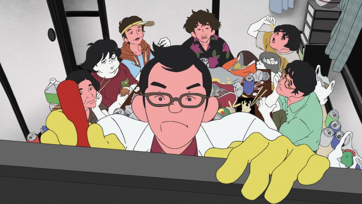 アニメ「四畳半タイムマシンブルース」より、ヨーロッパ企画メンバーの出演シーン。