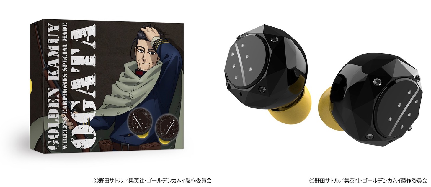 尾形百之助モデルのイヤホンとパッケージ。