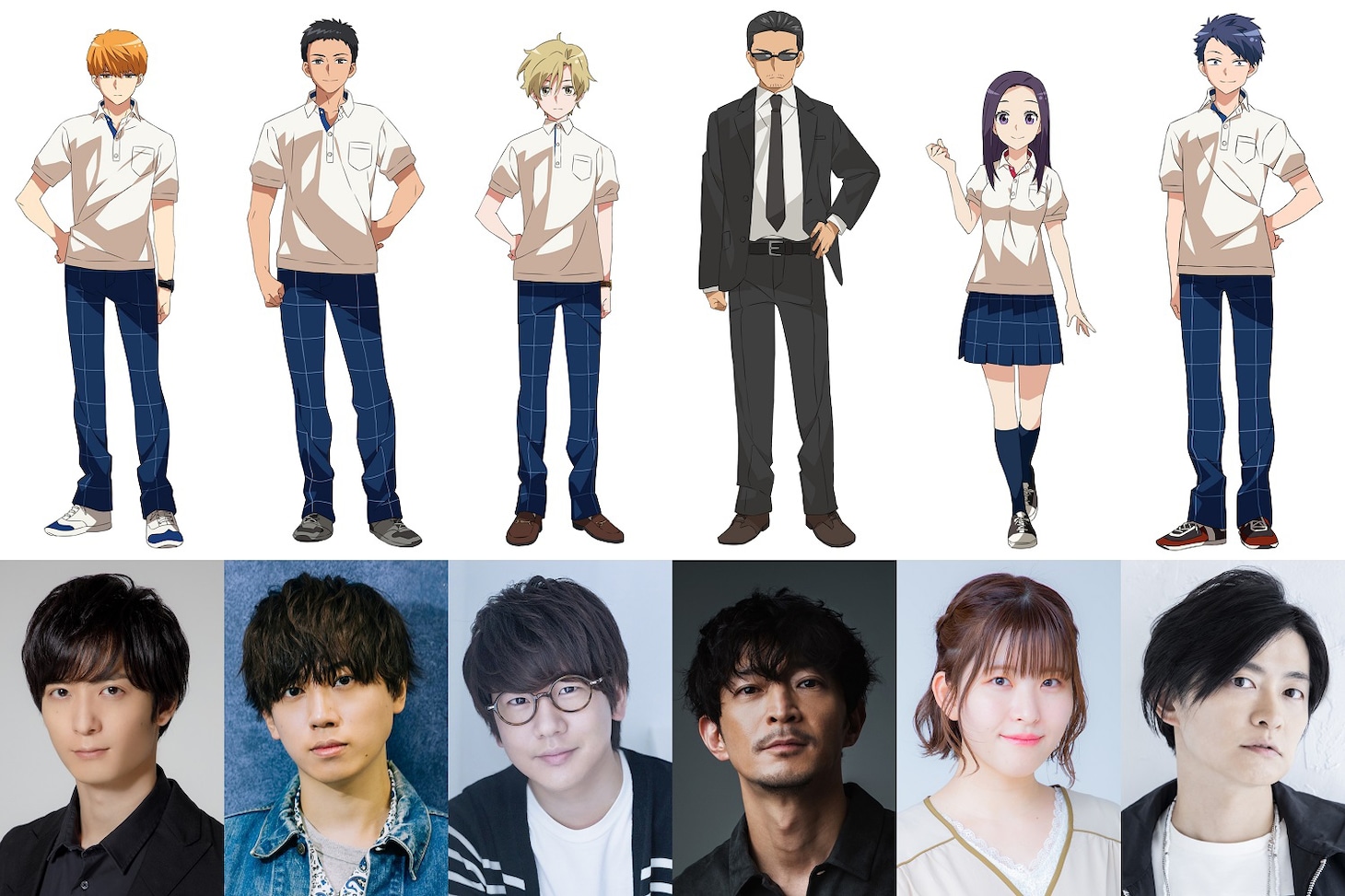 上段左から香月司、速水純太、小金井聖、土屋、咲姫、真斗。下段左から梅原裕一郎、梶原岳人、花江夏樹、津田健次郎、石見舞菜香、下野紘。