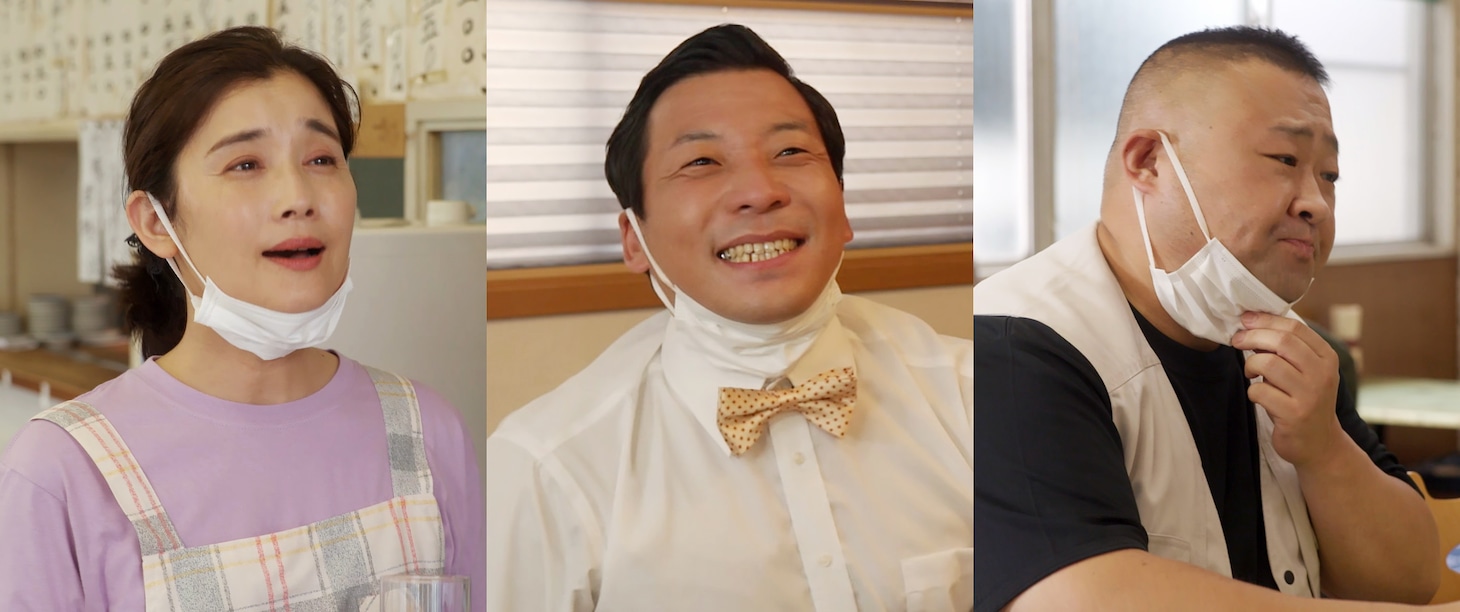 左から石田ひかり、田渕章裕（インディアンス）、脇知弘。(c)テレビ東京