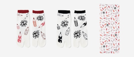 左から「足袋下 えんぴつ」、「伊勢木綿 手拭い えんぴつ」。