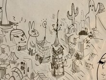 「しりあがり寿×京都藏や『夢の中で夢を見る』」部屋内のイメージ。