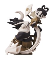 ヒョーゴノスケ（イラストレーター）がデザインした「牛若丸と弁慶 五条大橋の戦い」。日本の昔話でとても有名なシーンを描き下ろし、立体ジオラマに。