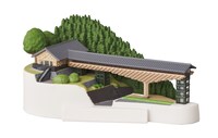隈研吾（建築家）がデザインした「木橋ミュージアム」。伝統的な架橋技術を現代に甦らせ、地域に根差す建築物のジオラマ。