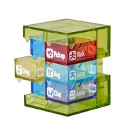 タツナミシュウイチ(プロクラフター)がデザインした「さわれるビジュアルプログラミング」。ビジュアルプログラミングを触って遊べる形に。どんなコードが組めるかはお楽しみ。