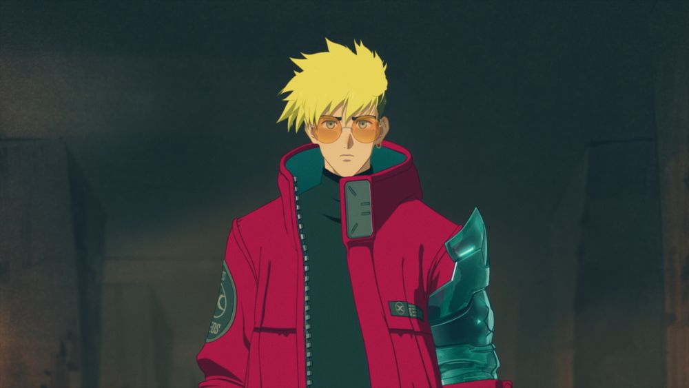 ヴァッシュ・ザ・スタンピード（CV：松岡禎丞）。この物語の主人公。「人間台風（ヒューマノイドタイフーン）」と恐れられる、600万$の賞金がついた伝説のガンマン。凄腕であるにもかかわらず、「殺さず」を謳うお人好し。トラブルに首を突っ込んでは人助けをするが、全員を救う信念が強すぎるあまり、町が破壊されることもしばしば。連続プラント強奪事件の犯人と疑われているが...?