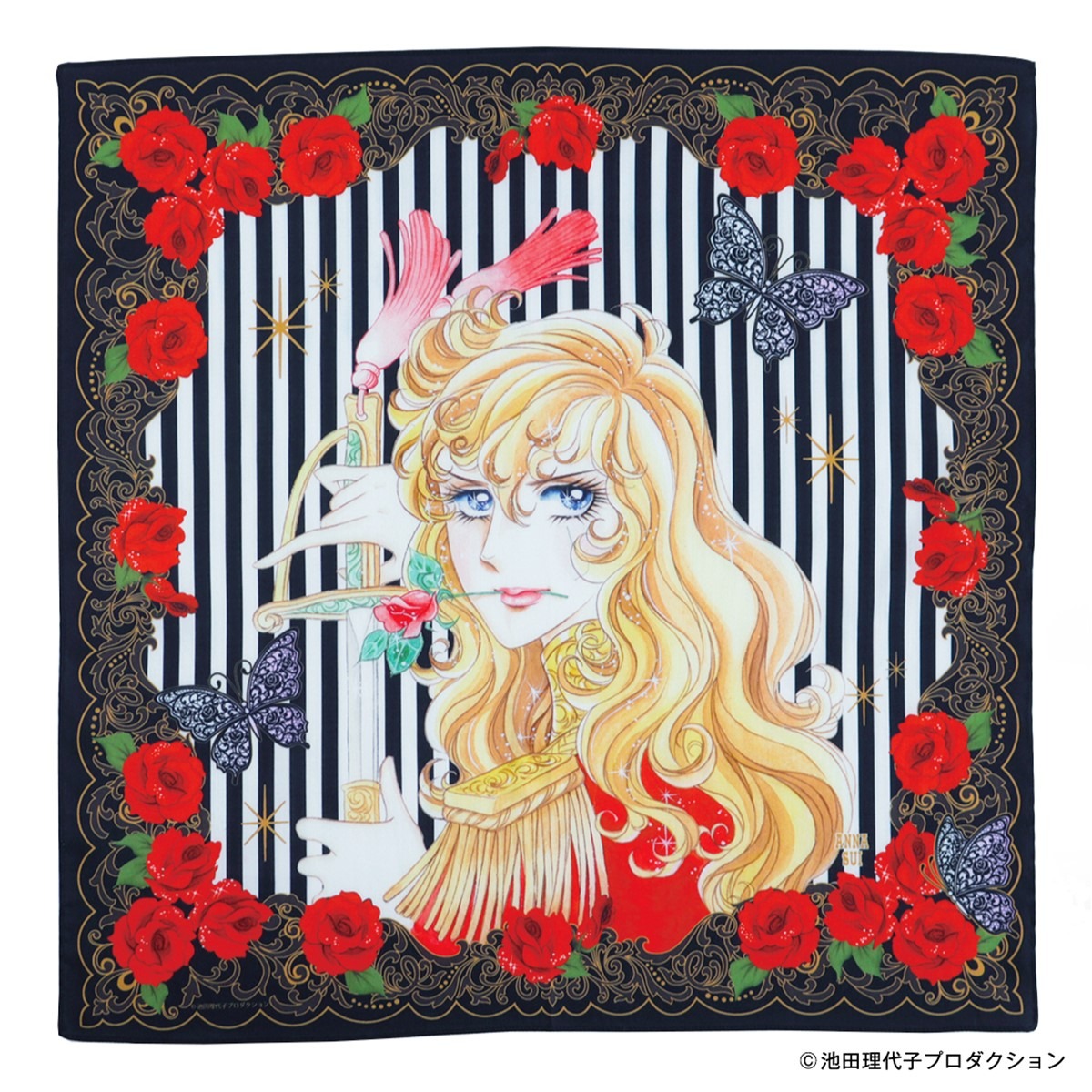 プリントハンカチ「ベルサイユのばら×ANNA SUI オスカル×ストライプローズ」