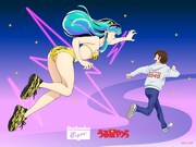 TVアニメ「うる星やつら」とオニツカタイガーのコラボビジュアル。