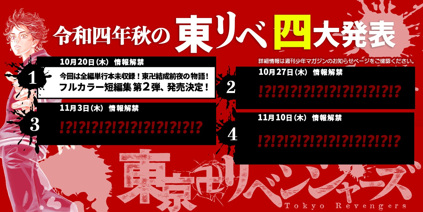 「令和4年秋の 東リベ四大発表」のバナー。
