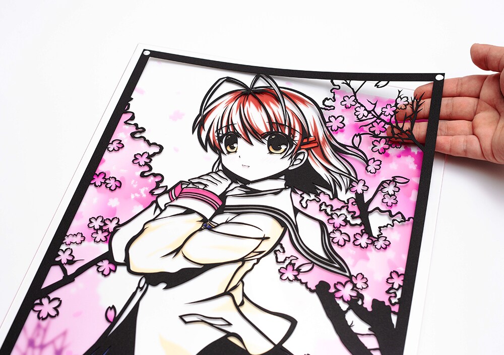 CLANNAD」桜舞い散る坂道で佇む渚を切り絵に、アニメ放送から15年