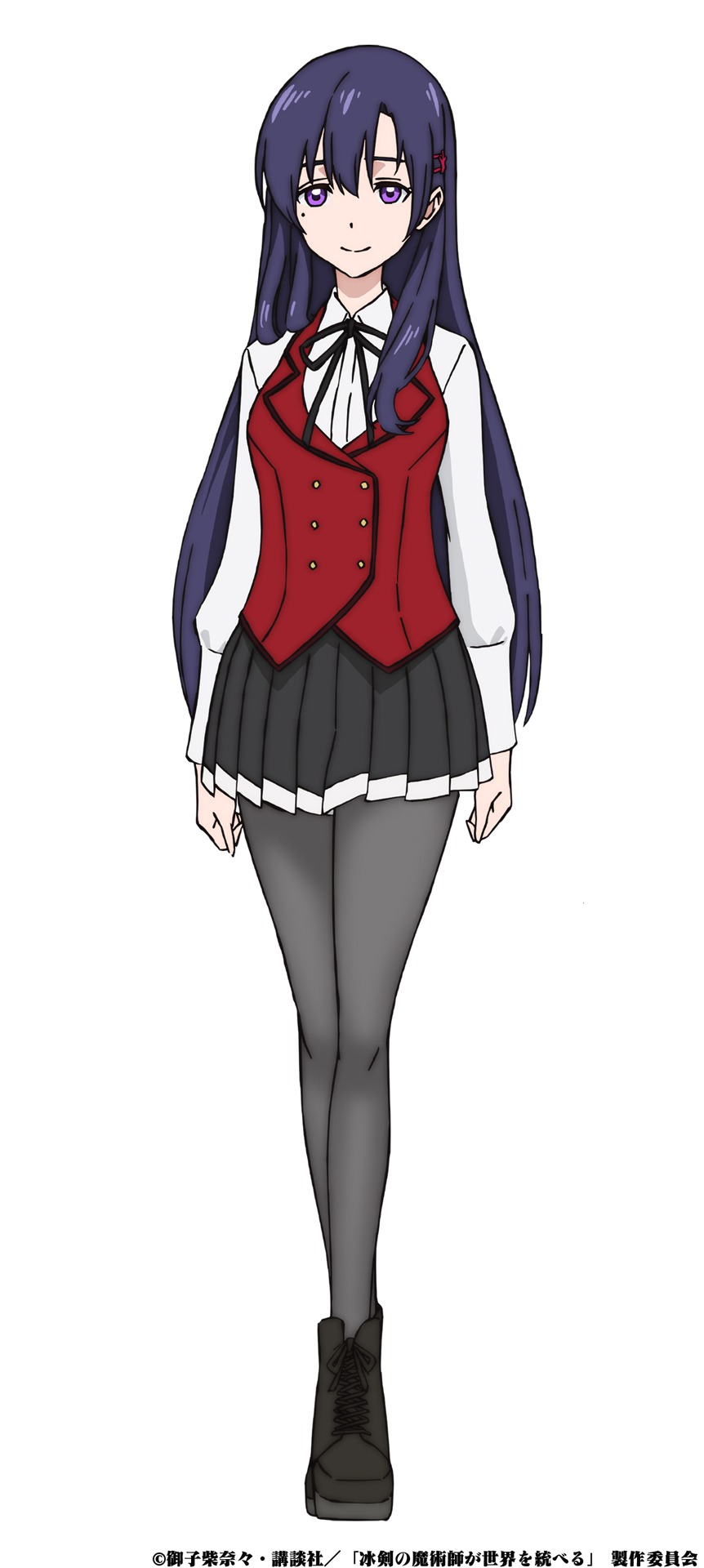 レベッカ＝ブラッドリィ（CV：和氣あず未）。三大貴族の1つであるブラッドリィ家の令嬢で、アーノルド魔術学院の生徒会長を務める3年生。園芸部の部長も務めている。多くの生徒にとって憧れの存在で、レイにとっては心の拠り所になっている。自身については多くを語らない掴みどころがない性格で、穏やかな言動とは裏腹に非常に高い戦闘能力を誇る。(c)御子柴奈々・講談社／「冰剣の魔術師が世界を統べる」 製作委員会