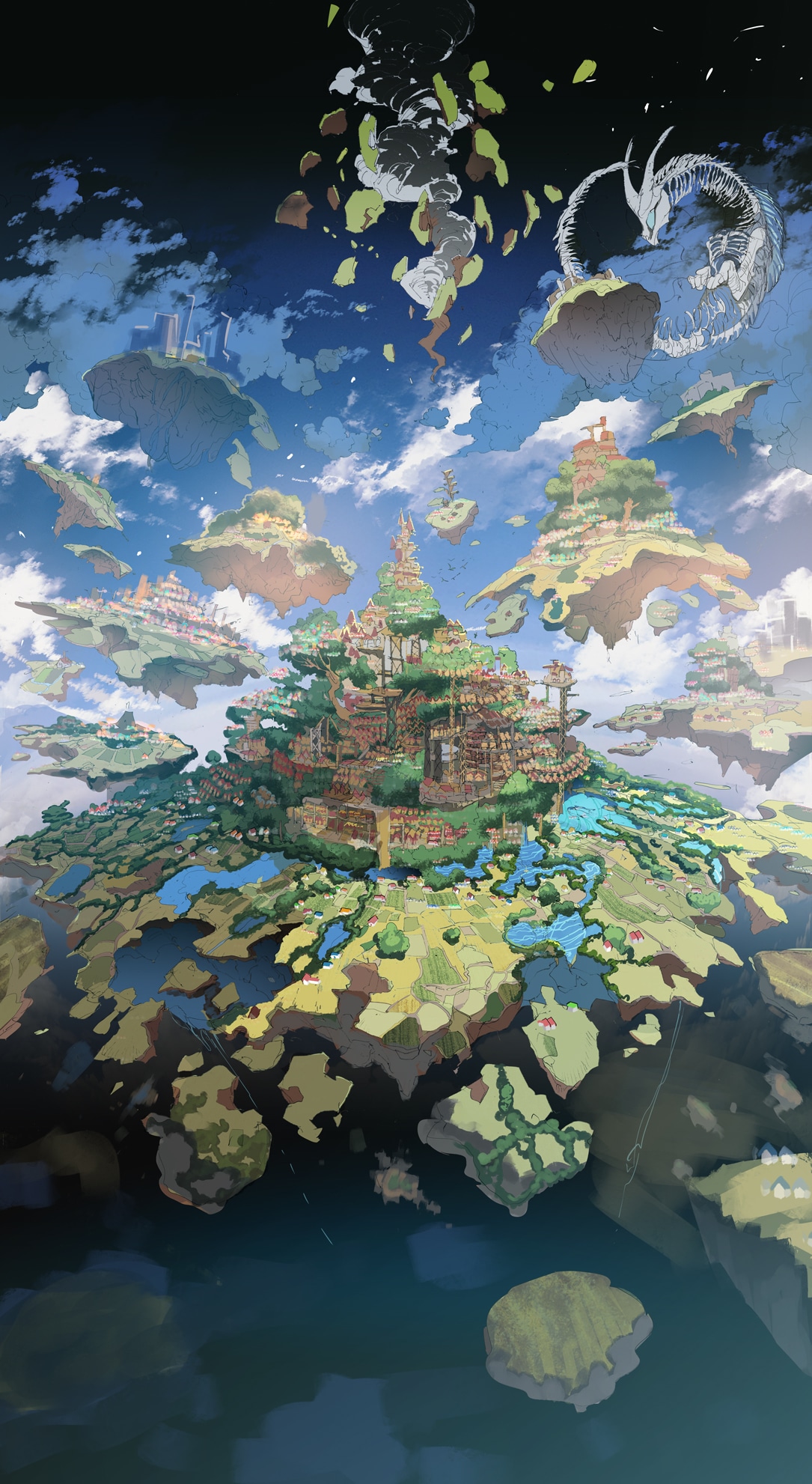 「ワンダーハッチ -空飛ぶ竜の島-」のコンセプトアート。イラスト：出水ぽすか