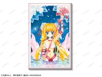 会場の「トレーディング 表紙イラスト 缶バッジ（全10種）」BOX購入特典に用意された「七海るちあ 表紙イラスト スクエア缶バッジ イベント限定特典」。