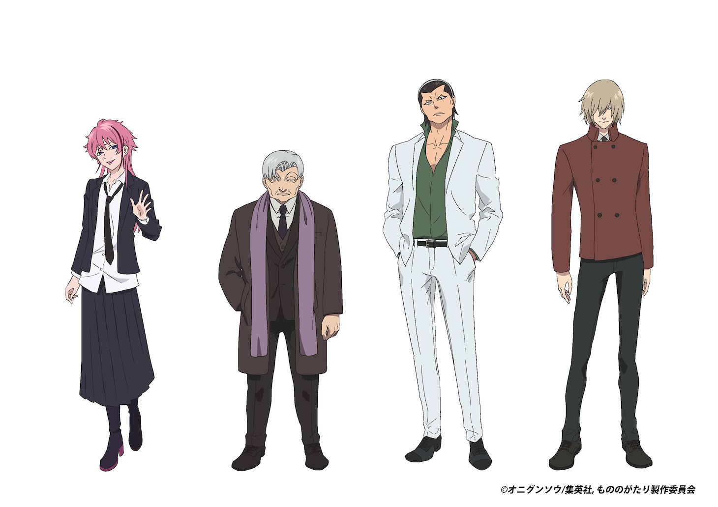 左から門守椿（CV：大西沙織）、門守大樹（CV：金光宣明）、門守松太（CV：田渕将平）、門守梅吉（CV：高橋伸也）。