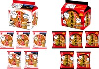 「明星 チャルメラ しょうゆラーメン」（左）、「明星 チャルメラ 宮崎辛麺」（右）。