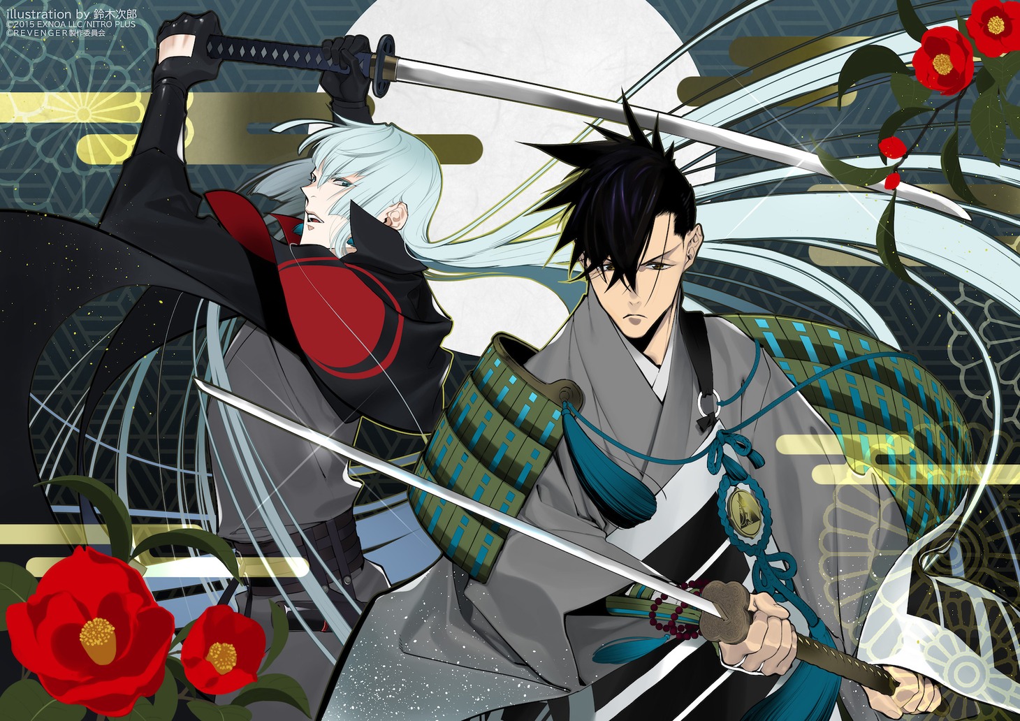 鈴木次郎が描き下ろした、「刀剣乱舞ONLINE」とアニメ「REVENGER」
のコラボイラスト。