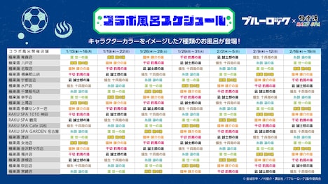 「ブルーロック×極楽湯・RAKU SPAコラボ “エゴイストたちのふろロック”」コラボ風呂スケジュール