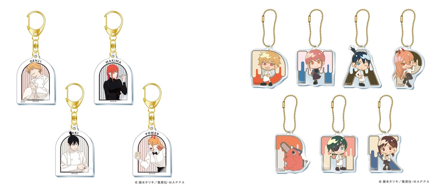 アクリルキーホルダー（ランダム4種）とミニキャラキーホルダー（ランダム7種）。