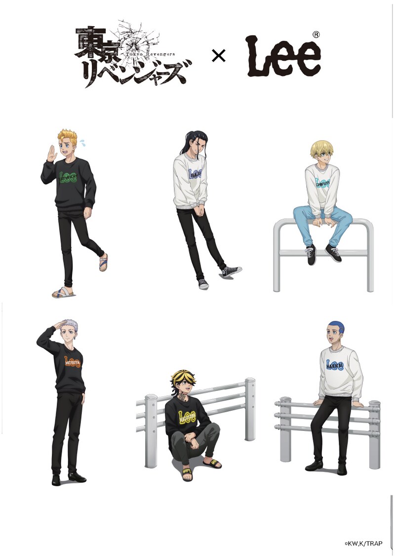 各キャラクターがコラボスウェットを着用した描き下ろしイラスト。