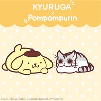 「夜は猫といっしょ」とポムポムプリンのコラボペアビジュアル。
