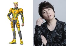 左からモーリス・シューメーカー、置鮎龍太郎。『逃走中』の絶対王者。28歳。超人的な身体能力と的確な判断力で、幾度となく逃走成功を達成している大スター。巨万の富を得ており、抜群の人気を誇る。颯也の憧れの存在でもある。