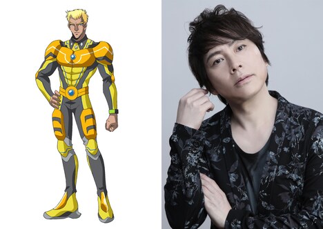 左からモーリス・シューメーカー、置鮎龍太郎。『逃走中』の絶対王者。28歳。超人的な身体能力と的確な判断力で、幾度となく逃走成功を達成している大スター。巨万の富を得ており、抜群の人気を誇る。颯也の憧れの存在でもある。