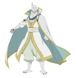 フェンリル（CV：中村悠一）。反王制派組織である亡国の幻狼軍を率いる魔族。白い毛並みの狼に似た姿をしているが、左耳がない。 (c)友藤 結・白泉社／「贄姫と獣の王」製作委員会