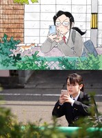 安田弘之によるオカジの描き下ろしイラストと場面写真。