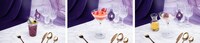 左から「灰原哀のブルーベリードリンク」、「灰原哀のブルーベリードリンク」、「ベルモットのノンアルコールゴールデンアップル」。