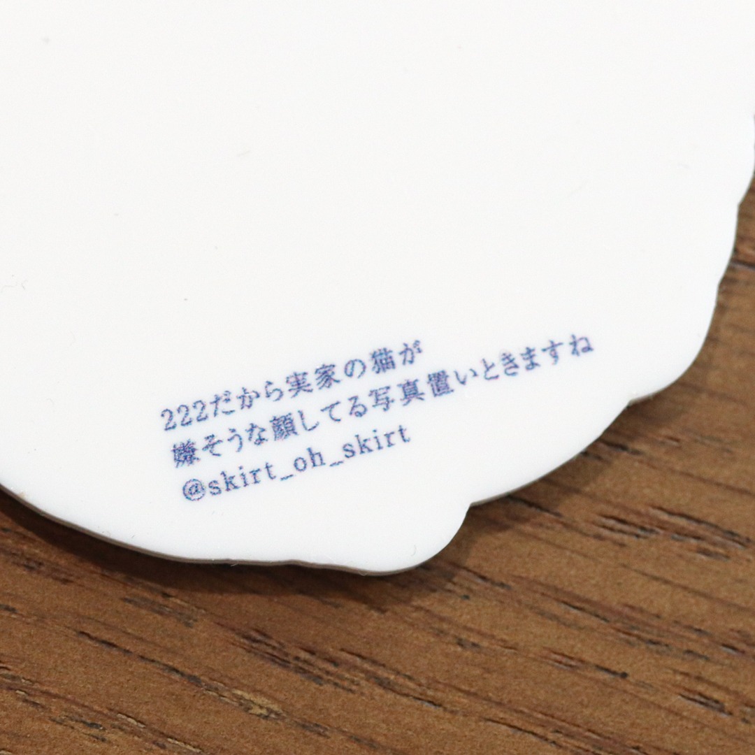 「スカート 222だから実家の猫が嫌そうな顔してる写真置いときますねキーホルダー」