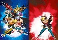 左から「人造昆虫カブトボーグVxV」のビジュアル、16年後の天野河リュウセイのビジュアル。（イラスト：野田康行） (c)タカラトミー／カブトボーグ製作委員会