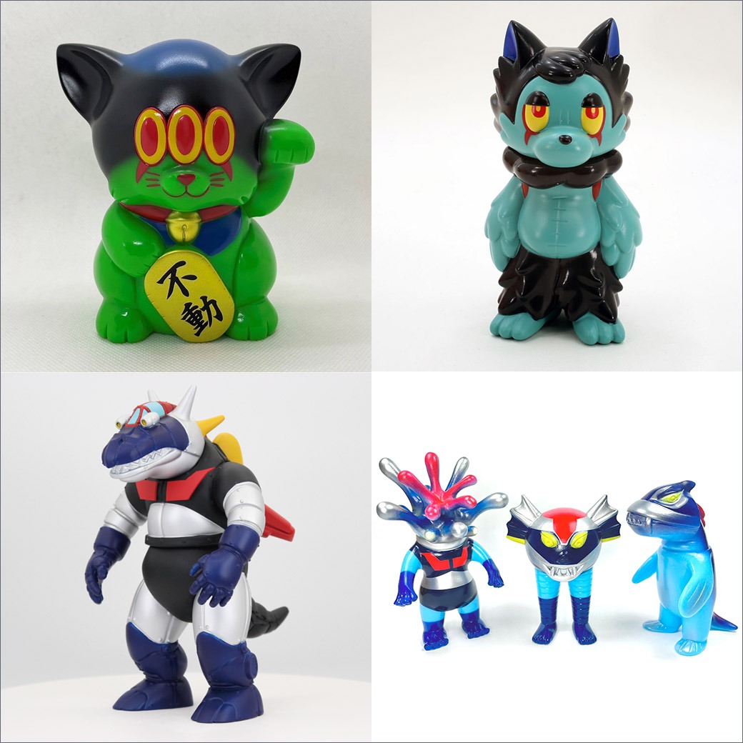 先着販売のアートホビーの一例。左上から時計周りにART JUNKIE、あらいきりこ、ILANENA、アルチザンデザインスタジオによるもの。