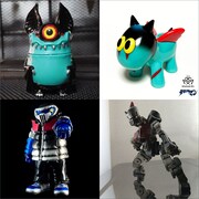 先着販売のアートホビーの一例。左上からKAGEMARU DESIGNS、KAMAKIRI、CLAYMAN、GYAROMIによるもの。